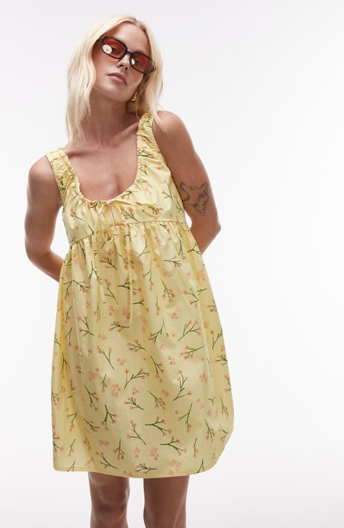 Topshop Gathered Poplin Minidress In Yellow