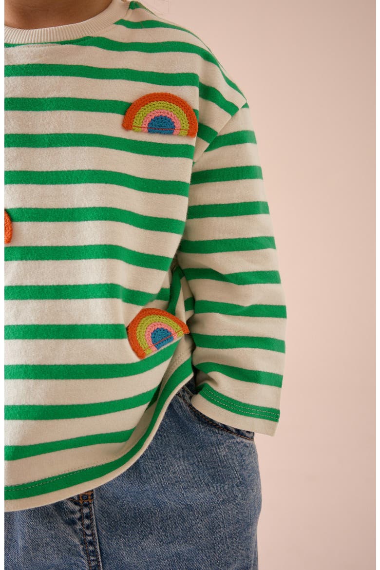 Kids' Stripe Rainbow Appliqué Cotton Graphic T-Shirt, Alternate, color, GREEN