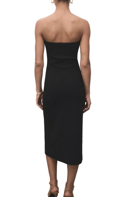 Mango Strapless Dress With Jewel Buttons Black In Black