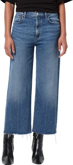 Ren Raw Hem High Waist Ankle Wide Leg Jeans