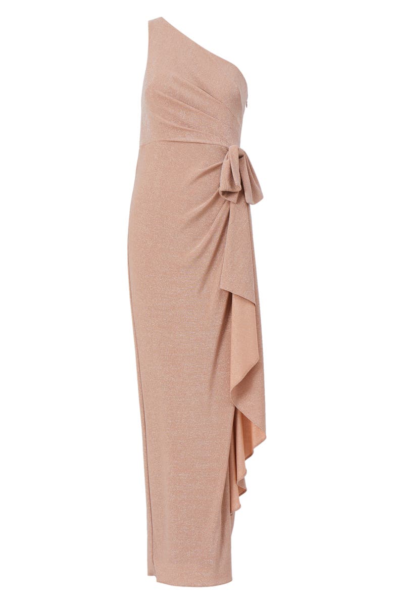 Adrianna Papell Metallic One-Shoulder Cascade Gown, Alternate, color,