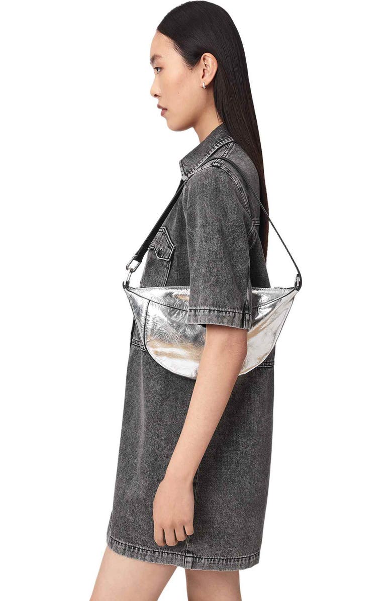 AllSaints Luna Micro Metallic Lambskin Leather Bag, Alternate, color, Foggy Silver