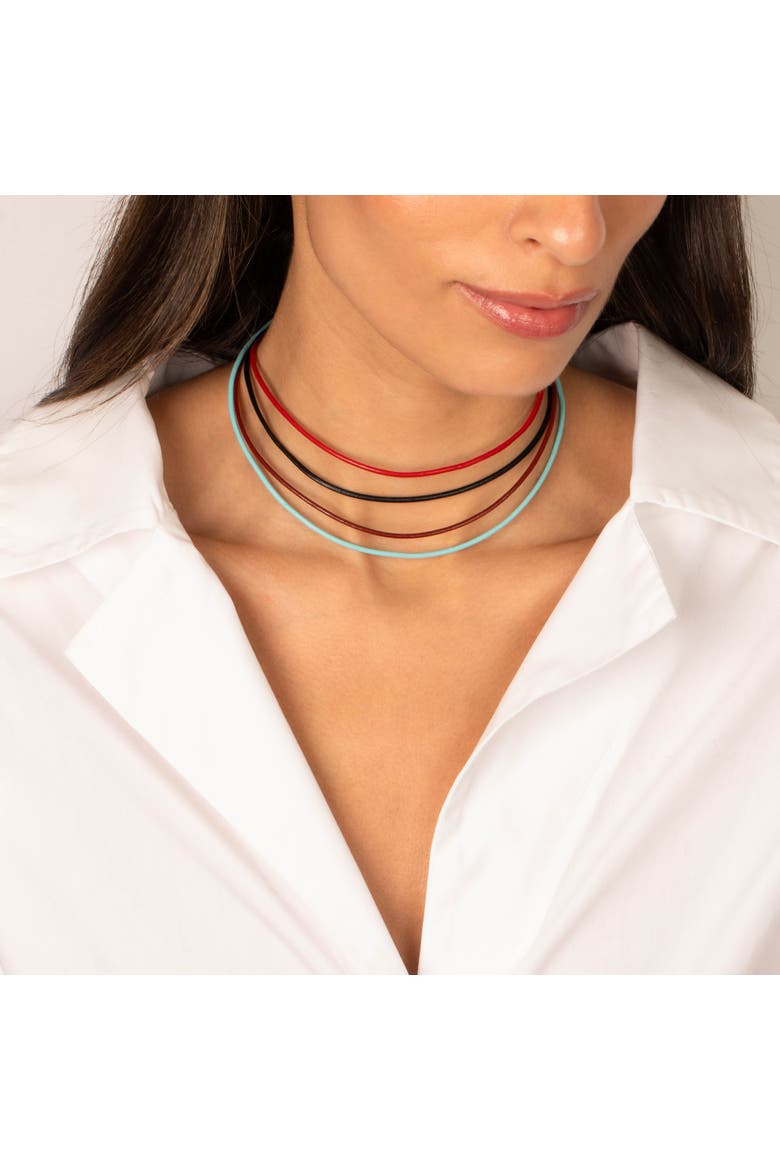 Colored Leather Rope Chain Choker Necklace, Alternate, color, Black