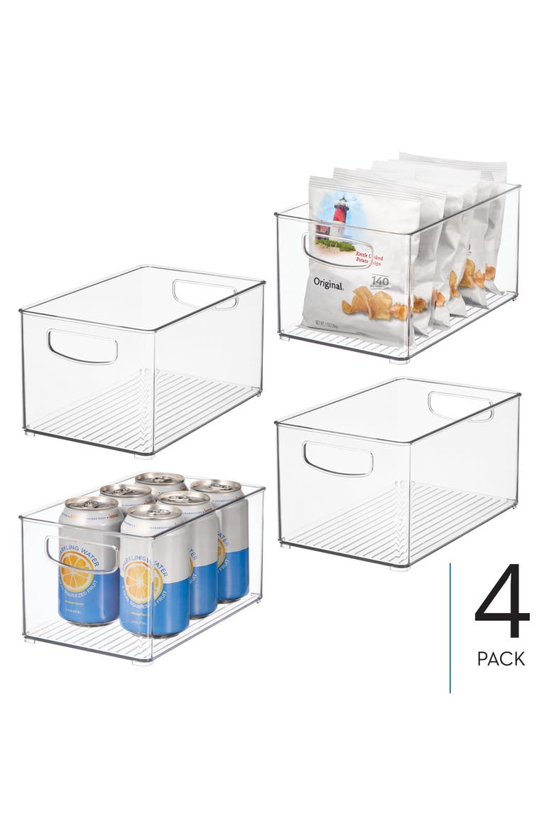 Plastic Stackable Pantry Bin - Organizer Bin with Handles for Cabinets or Fridge - Set of 4 - Clear, Alternate, color, Clear