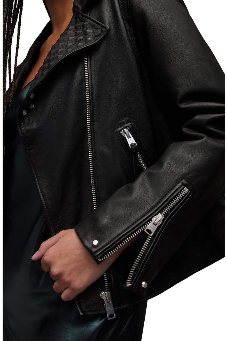 Lyra Pyramid Detail Leather Moto Jacket, Alternate, color, BLACK