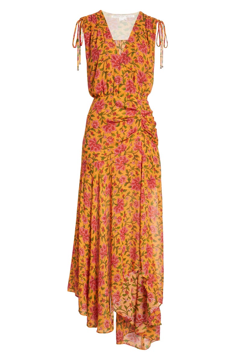 Veronica Beard Dovima Floral Asymmetric Silk Maxi Dress, Alternate, color, 