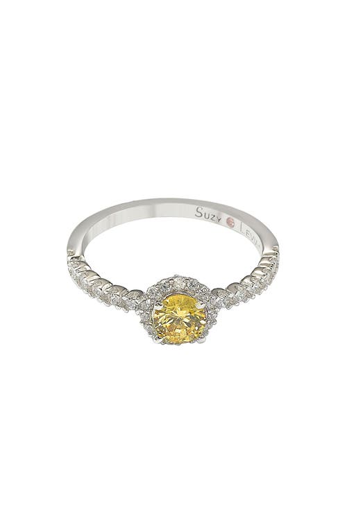 Suzy Levian Halo Yellow Sapphire Bridal Ring In Metallic