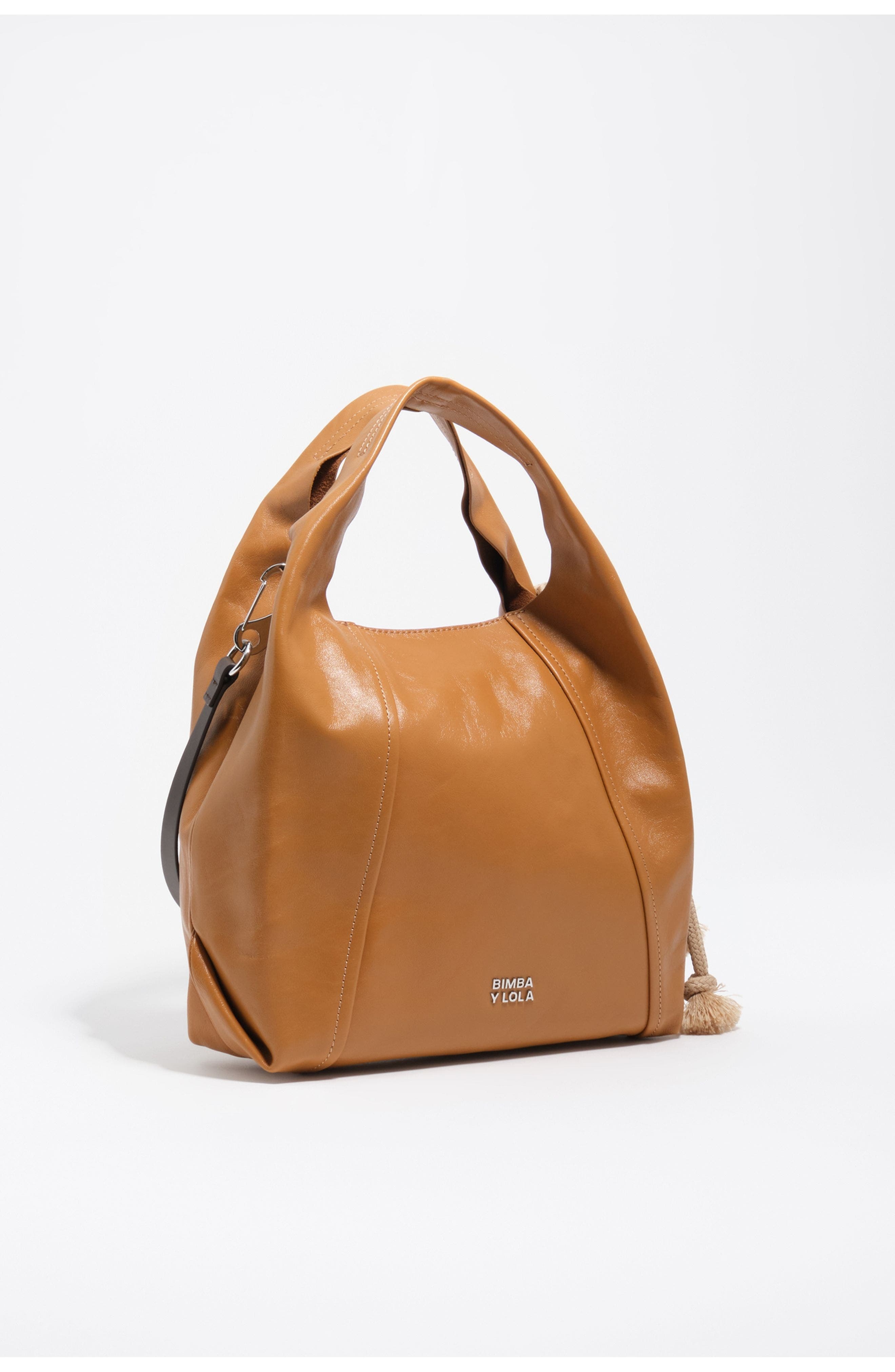 Bimba y Lola Leather Paper Bag, Main, color, Toffee