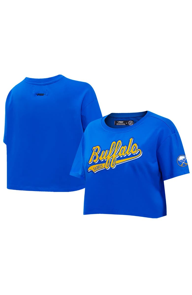 PRO STANDARD Women's Pro Standard Royal Buffalo Sabres Boxy Script Tail Cropped T-Shirt, Main, color, Royal