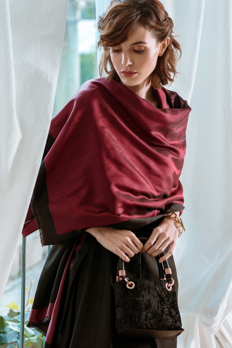 Fortuna - Silk Scarf/Shawl for Women, Alternate, color, Ruby