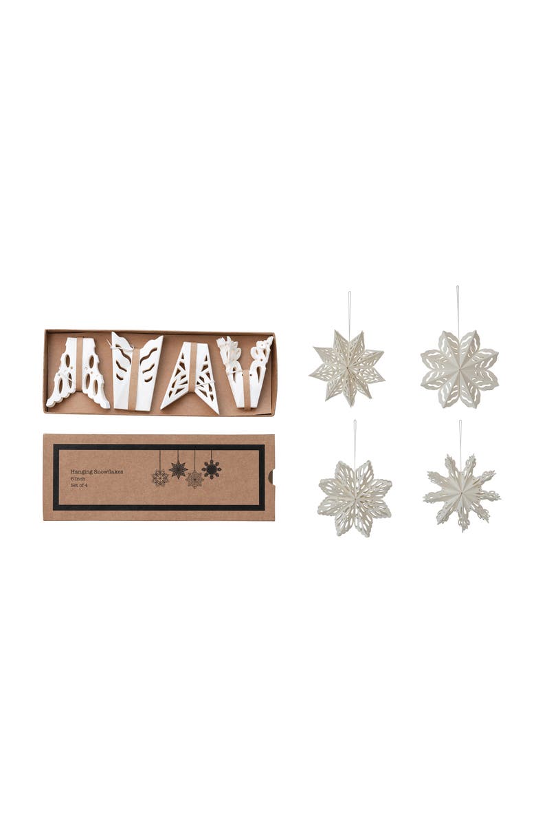 Storied Home 4-Piece Round Handmade Paper Folding Snowflake Ornaments, White, Main, color, 