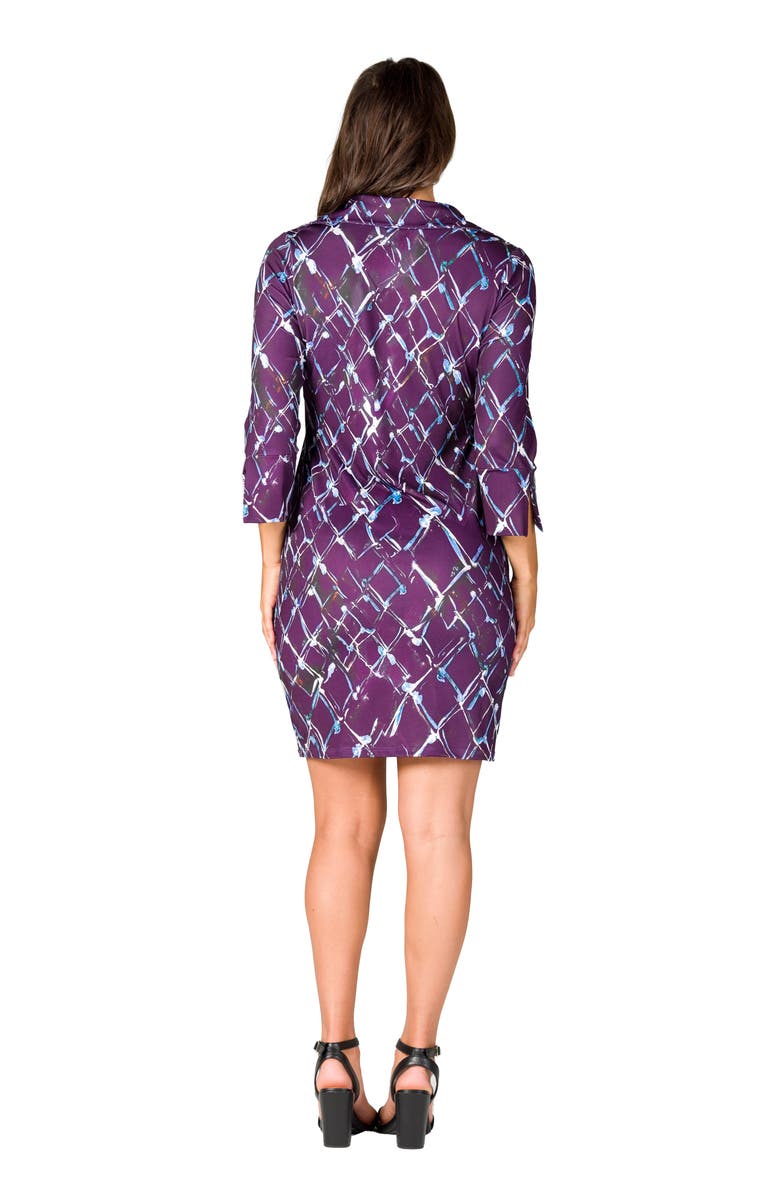 24seven Comfort Apparel Geometric Print Three Quarter Sleeve Mini Dress, Alternate, color, Purple Multi