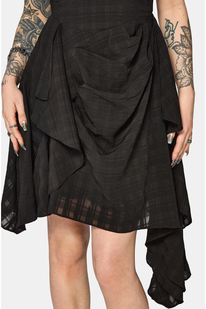 Vivienne Checked Ruched Mini Dress, Alternate, color, Black