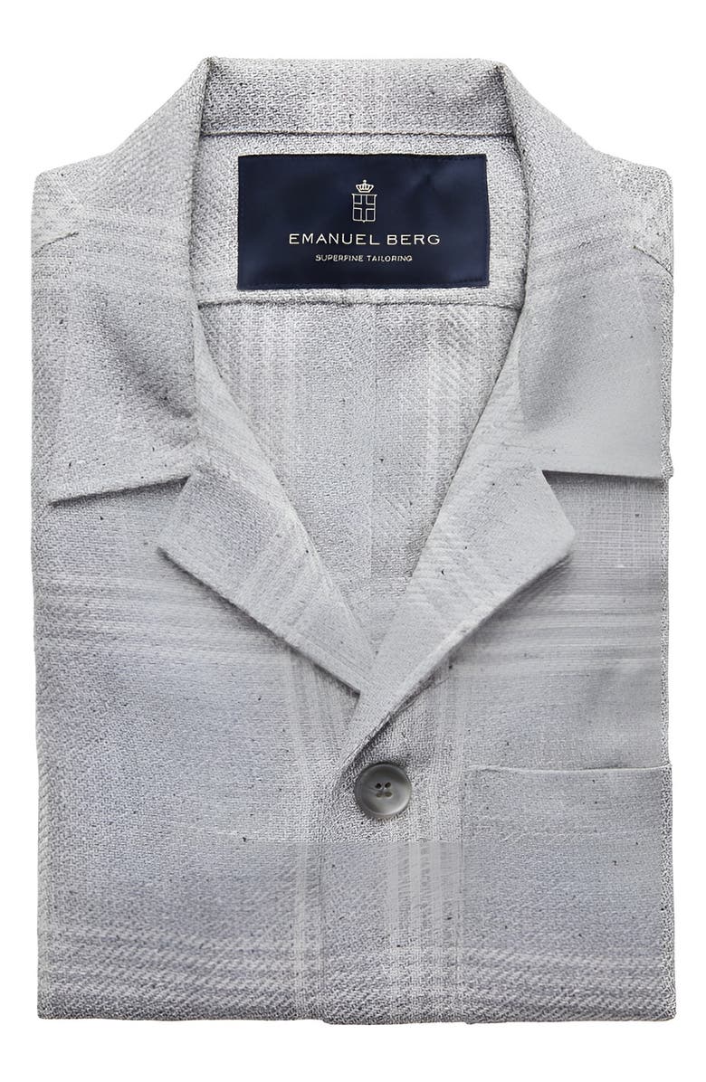 Emanuel Berg Dobby Check Camp Collar Linen & Silk Blend Shirt Jacket, Alternate, color, Silver