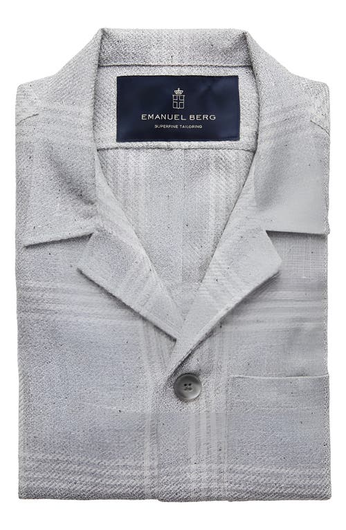 Emanuel Berg Dobby Check Camp Collar Linen & Silk Blend Shirt Jacket In Silver