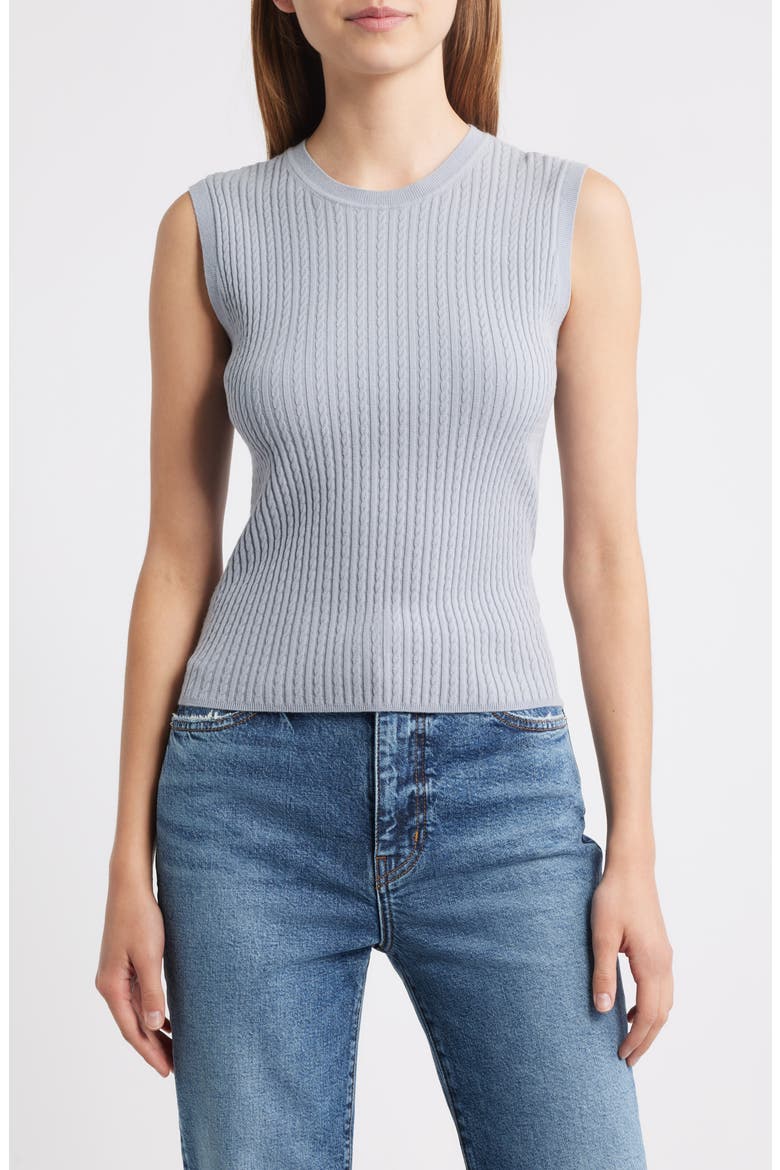 The Fine Cable Sleeveless Sweater, Main, color, GREY BLUE