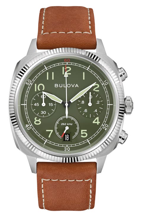 Military VWI Chronograph Leather Strap Watch, 42.5mm