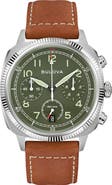 BULOVA Military VWI Chronograph Leather Strap Watch, 42.5mm