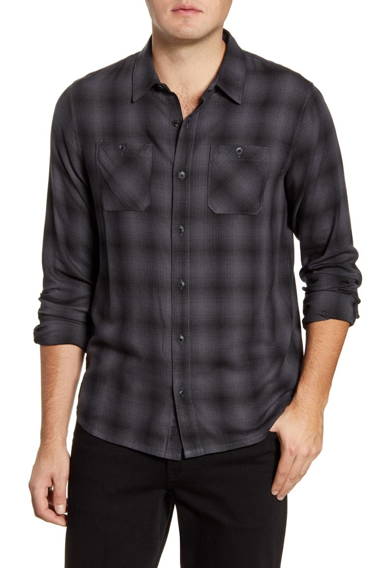 Brocation Regular Fit Plaid Button-Up Shirt, Main, color, BLACK