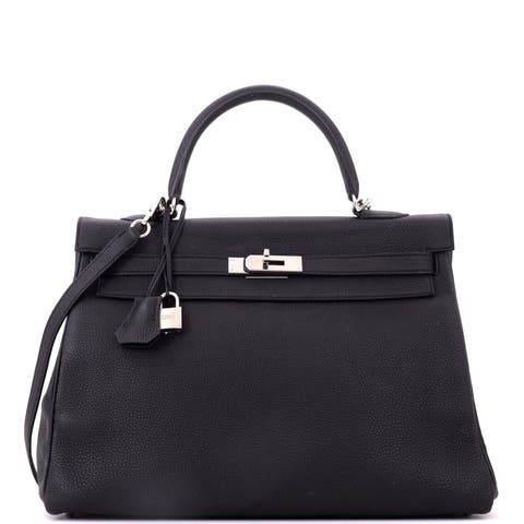 Kelly Handbag Black Togo with Palladium Hardware 35