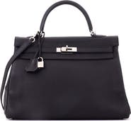 Pre-Owned Hermes Kelly Handbag Black Togo with Palladium Hardware 35