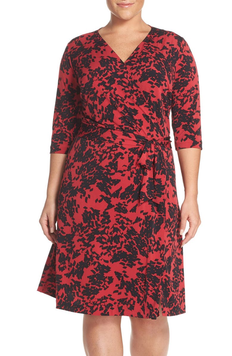 Vince Camuto 'Modern Confetti' Print Jersey Three-Quarter Sleeve Wrap Dress, Main, color,