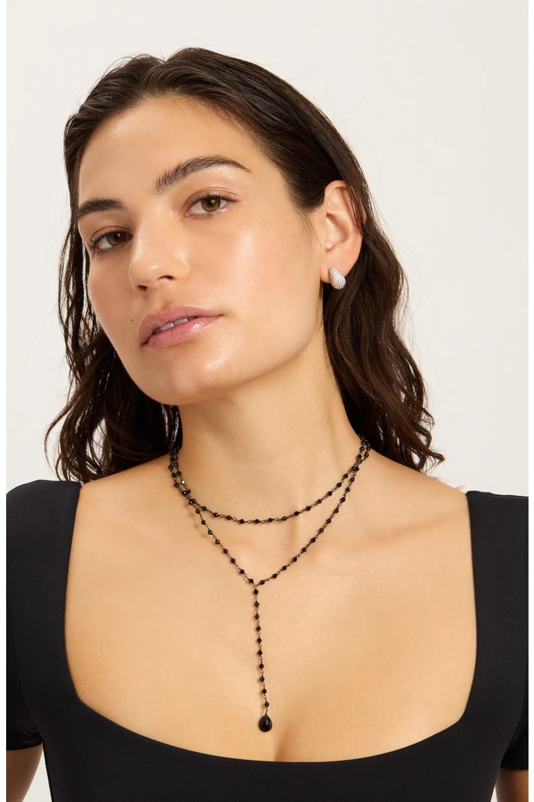 Double Layer Black Spinel Lariat Necklace, Alternate, color, BLACK