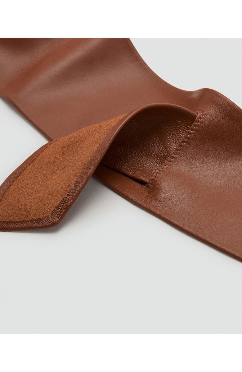 MANGO Starring Hailey Bieber Leather Cummerbund Belt, Alternate, color, Brown