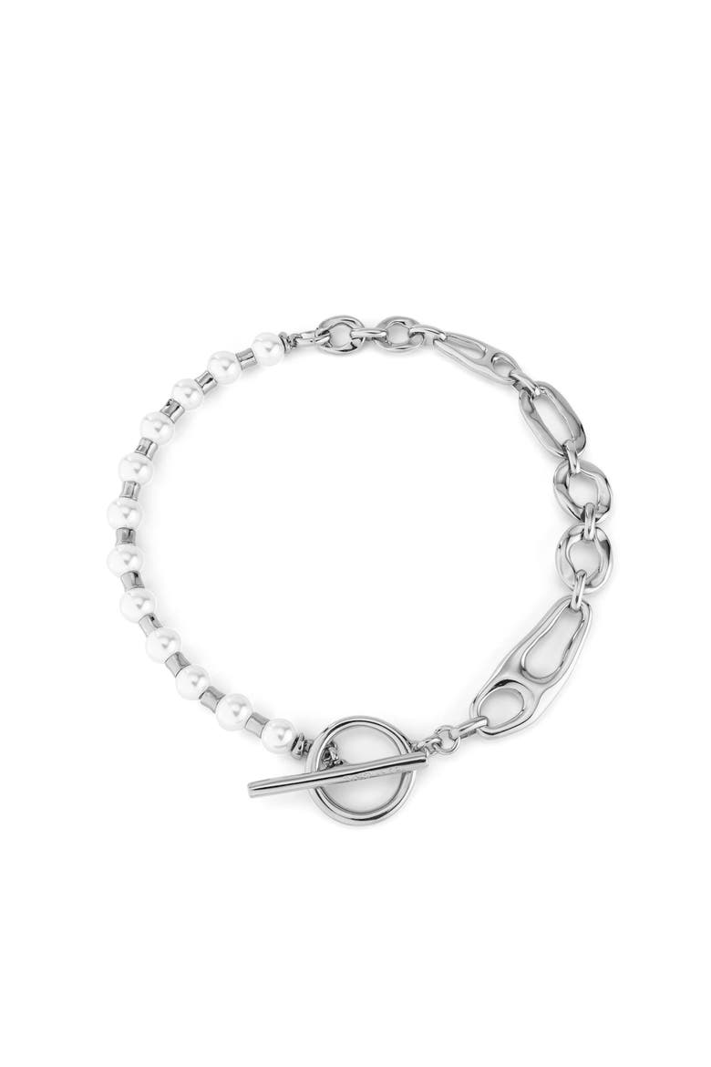 Sterling Silver Plated Necklace with Pearls, Main, color, Silver