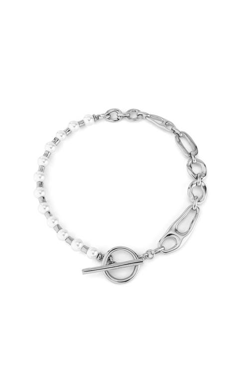 Sterling Silver Plated Necklace with Pearls