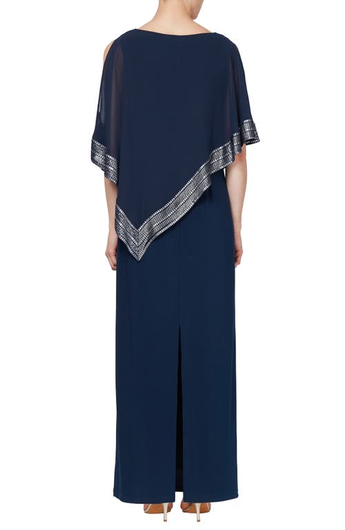 Shop Sl Fashions Asymmetrical Foil Trim Cape Dress