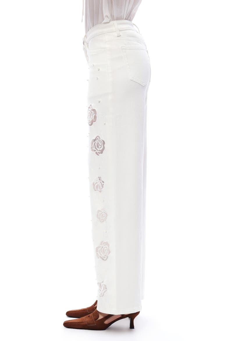 Floral Studded Mid Rise Wide Leg Jeans, Alternate, color, WHITE