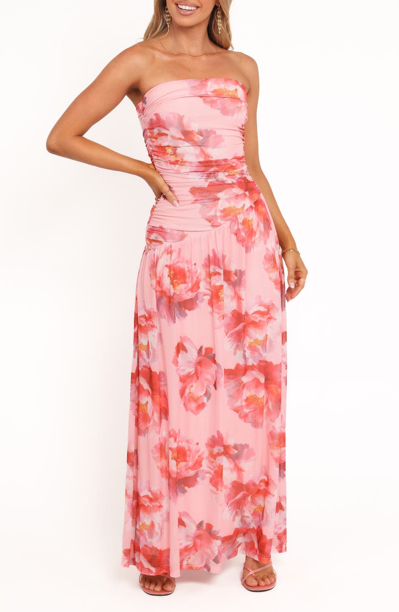 Petal & Pup Calypso Floral Strapless Maxi Dress, Main, color, Pink Peony