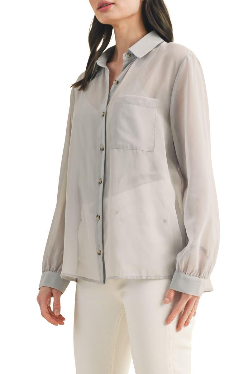 WISHLIST Chiffon Button Front Shirt with Cami, Alternate, color, Grey