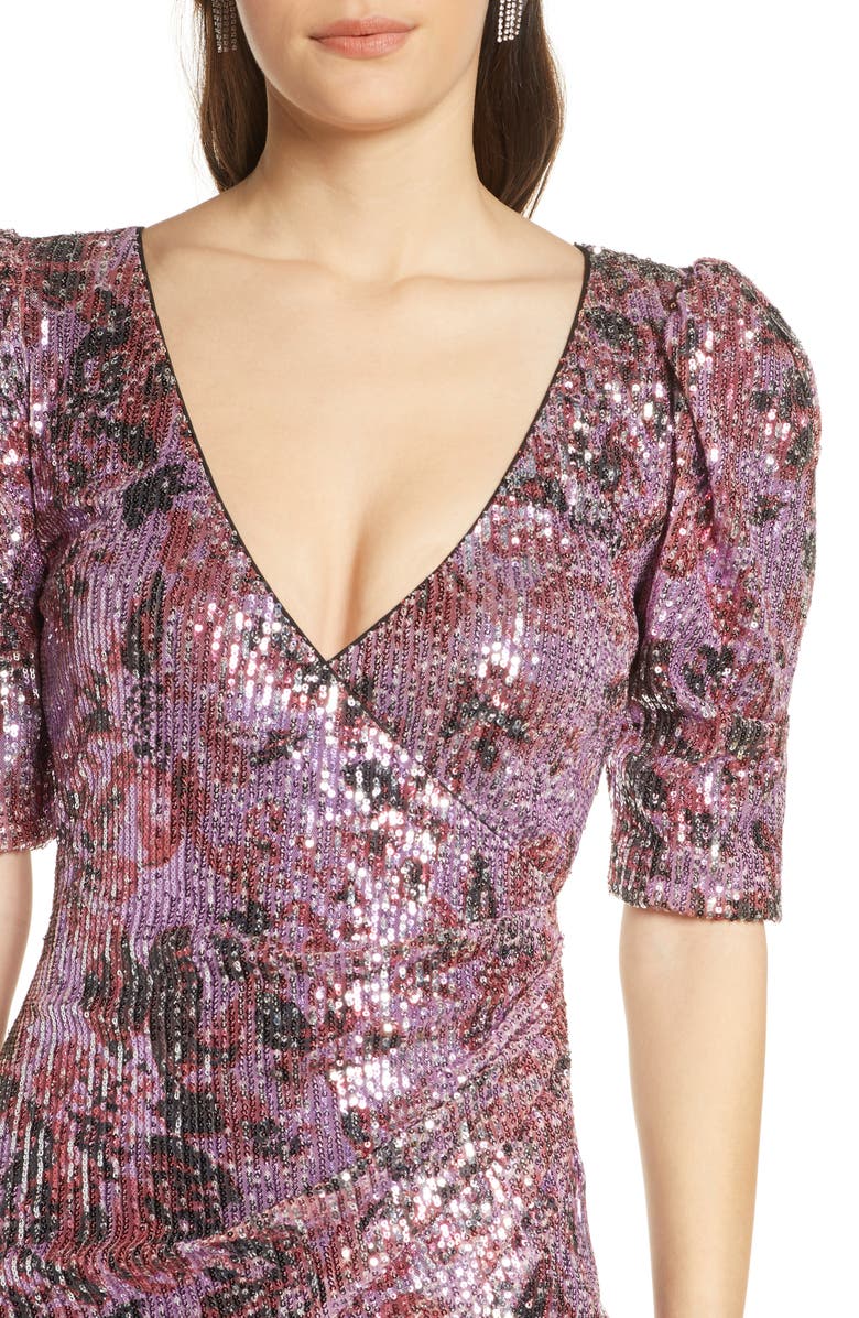 One33 Social Floral Sequin Faux Wrap Minidress, Alternate, color, 