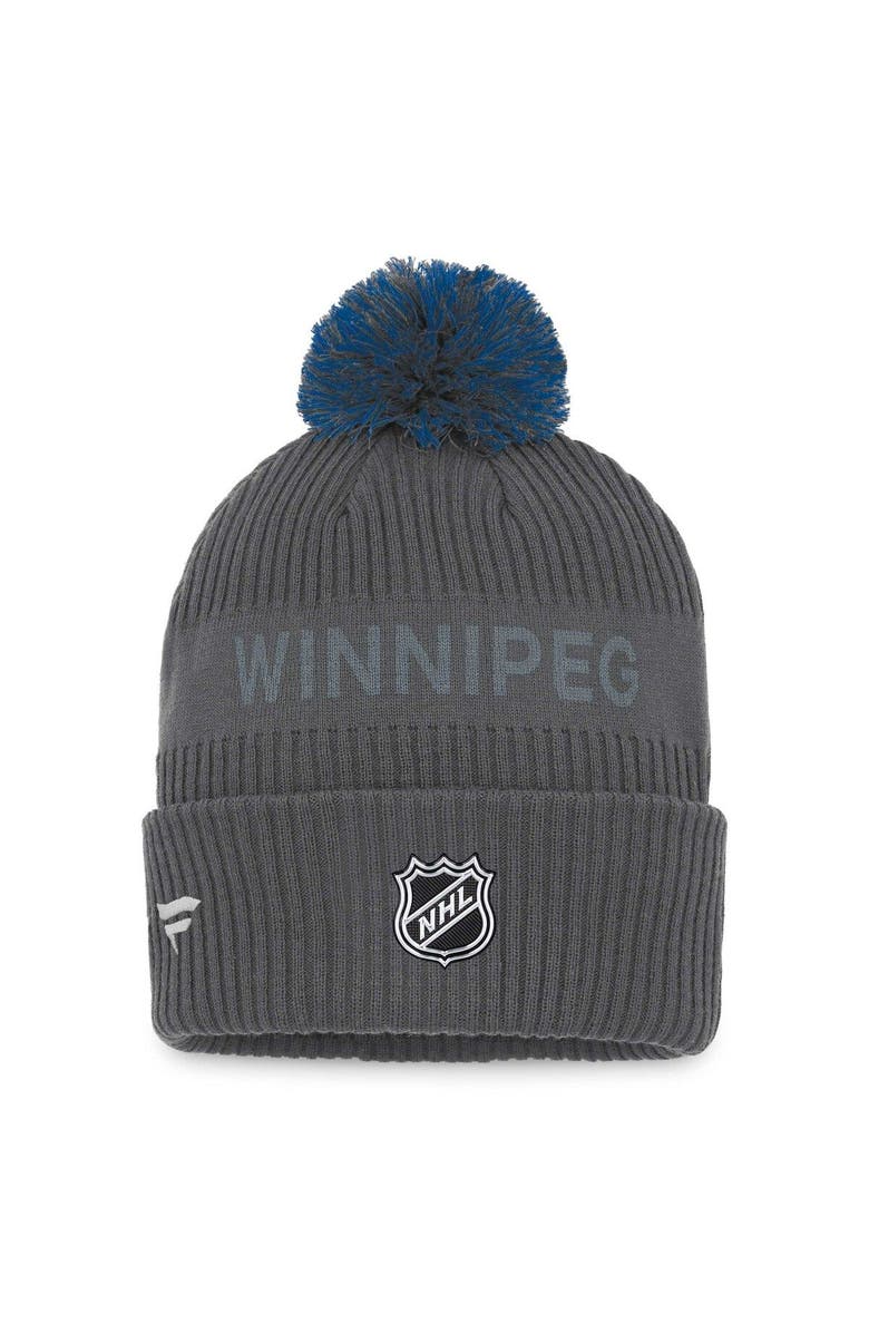 FANATICS Men's Fanatics Branded Charcoal Winnipeg Jets Authentic Pro Home Ice Cuffed Knit Hat with Pom, Alternate, color,