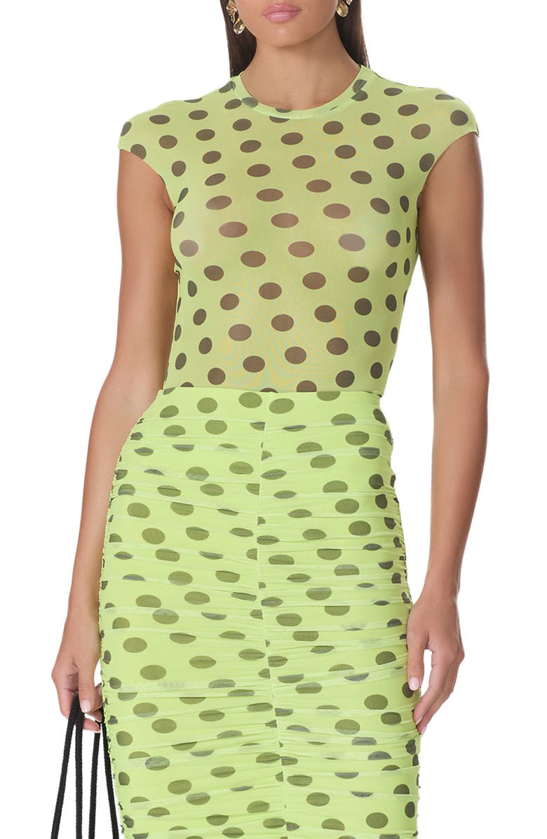 AFRM Nina Crewneck Cap Sleeve Mesh Top, Main, color, Wild Lime Dot