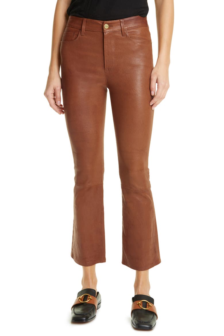 Le Crop Mini Boot Leather Pants, Main, color, TOBACCO