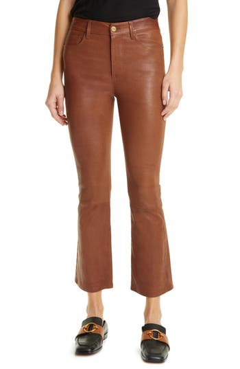 Frame Le Crop Mini Boot Leather Pants In Brown