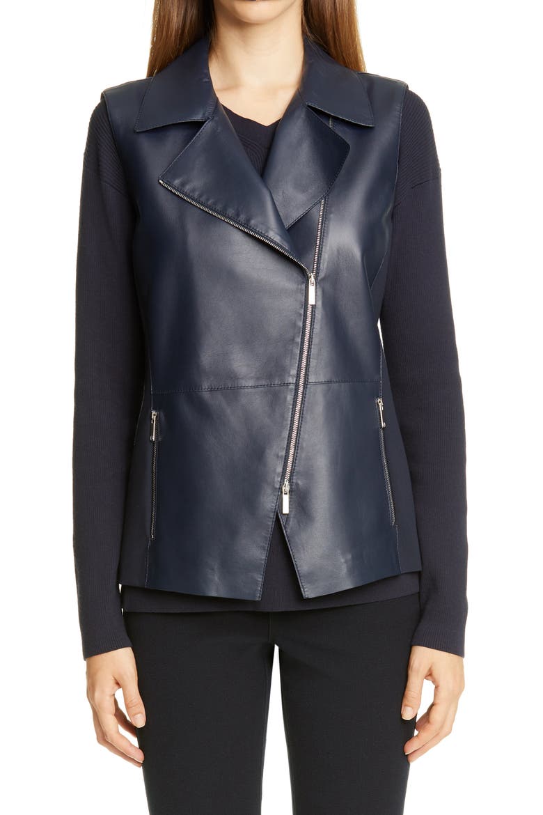 Nevaeh Leather Moto Vest, Main, color, INK