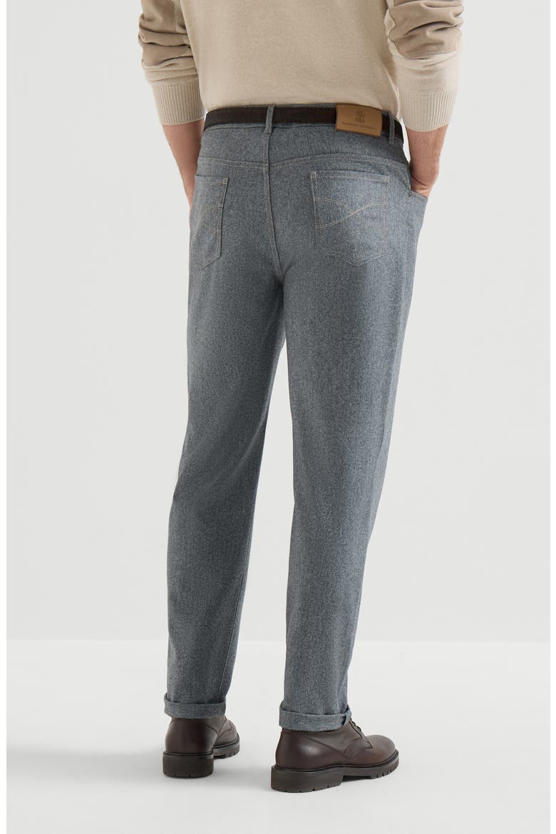 Virgin wool flannel five-pocket trousers, Alternate, color, Camel