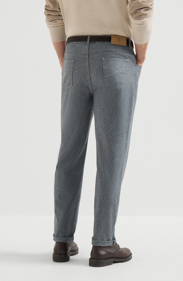 Brunello Cucinelli Virgin wool flannel five-pocket trousers, Alternate, color, Camel