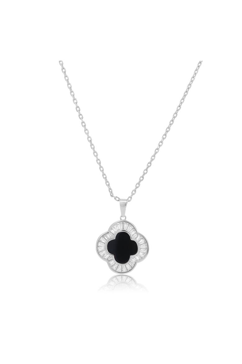 Large Onyx CZ Clover Necklace, Main, color, Sterling Silver