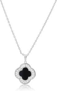 The Lovery Fine Jewelry Large Onyx CZ Clover Necklace