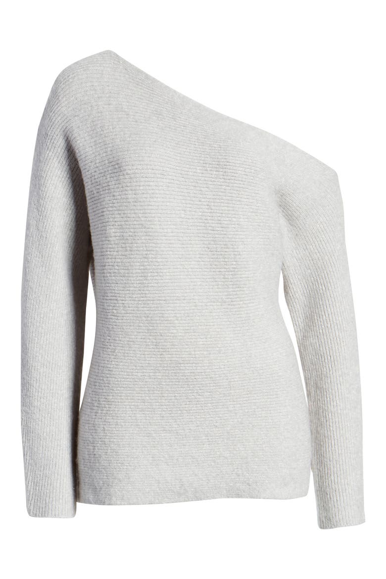 One-Shoulder Ribbed Sweater, Alternate, color, GREY LIGHT HEATHER