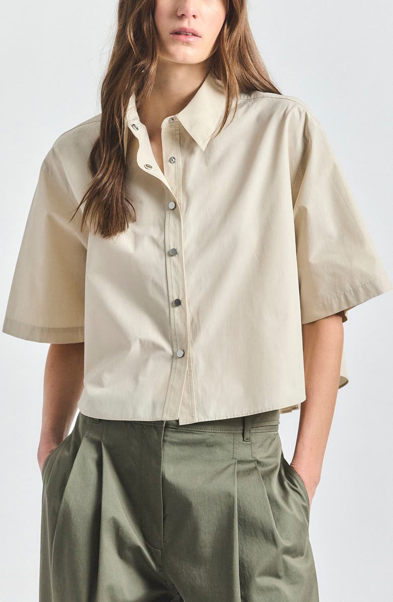 Derek Lam 10 Crosby Olivia Crop Woven Shirt, Main, color, Oyster Gray