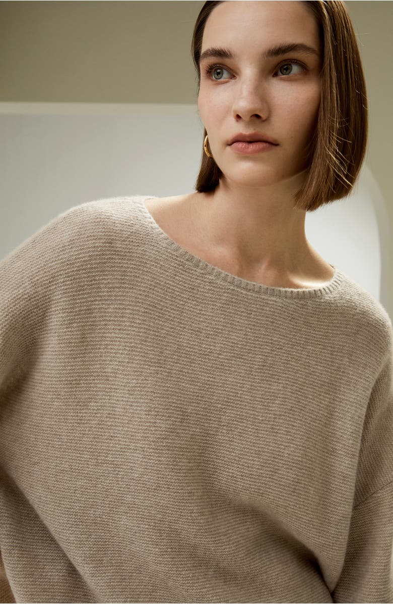 Lilysilk Relaxed Fit Drop-Shoulder Silk Cashmere Blend Sweatshirt, Alternate, color, Brown