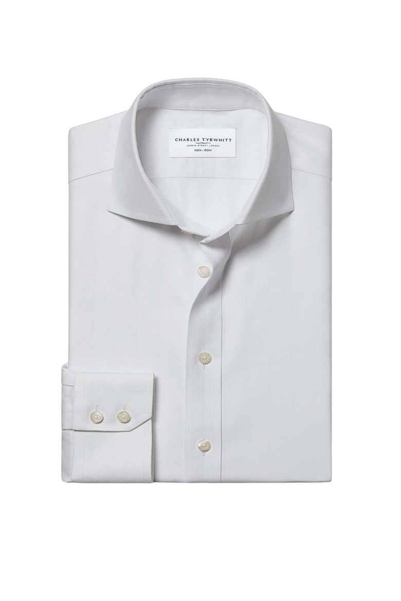 Cutaway Collar Non-Iron Herringbone Shirt, Alternate, color, White