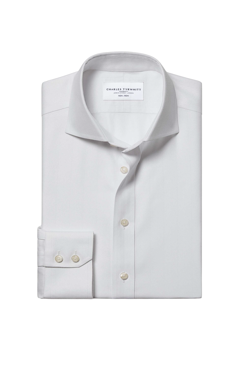 Charles Tyrwhitt Cutaway Collar Non-Iron Herringbone Shirt, Alternate, color, White