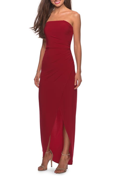 Long Strapless Jersey Dress with Side Ruching
